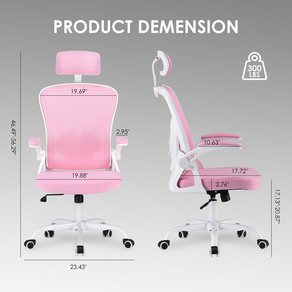 English Elm Ergonomic Office Chair - Stylish High Back With Adjustable Headrest & Lumbar Support, White & Pink T3623P380928