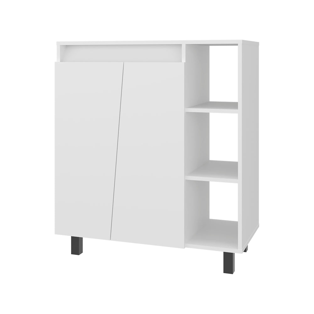 English Elm Way White Kitchen Storage Cabinet with Microwave Platform and Open Display Shelving B128P485400
