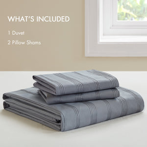 JLA Home Super Listing - Woven Logan duvet set with subtle woven stripe, brushed microfiber reverse & hidden zipper closure Blue/Grey AM12-0576