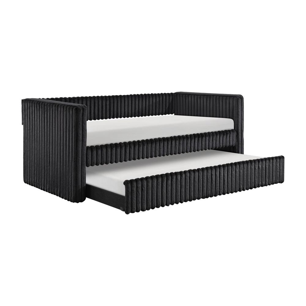 English Elm 1pc Daybed with Trundle Corduroy Upholstery Modern Luxury Guest Sofa Bed Durable & Space-Saving Design Black 43 L x 38 W x 9.5 H B011S01719