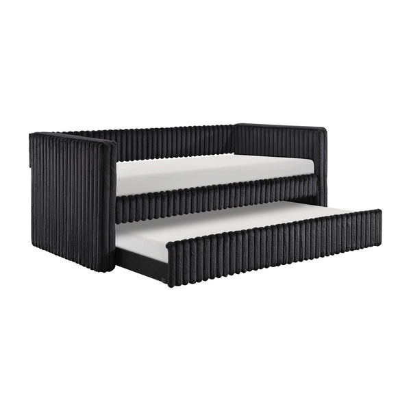 English Elm 1pc Daybed with Trundle Corduroy Upholstery Modern Luxury Guest Sofa Bed Durable & Space-Saving Design Black 43 L x 38 W x 9.5 H B011S01719