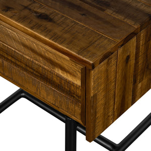 English Elm Cusco Solid Acacia Wood Nightstand with Metal Base and Antique Finish Farmhouse Bedroom B2736P464874