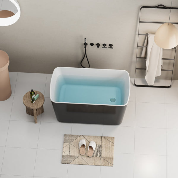 English Elm 49'' Acrylic Freestanding Soaking Tub with Sit-in Seat Japanese Square Design Glossy Black W1920P412396