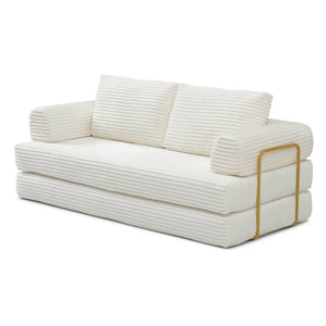 English Elm Convertible Floor Sofa Futon with Corduroy Upholstery for Living Room Lounging and Sleeping Beige W1117P434687