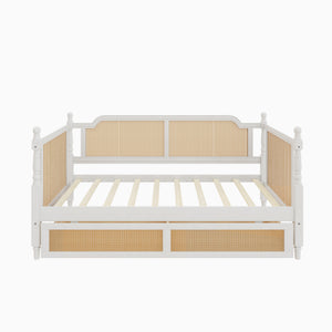 English Elm Traditional Rattan Headboard Twin Daybed Pine Frame with Under Bed Storage Drawers BS701P193261K