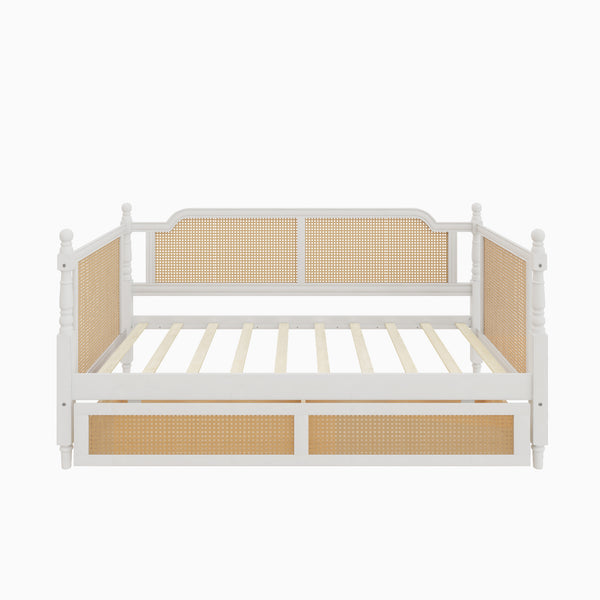 English Elm Traditional Rattan Headboard Twin Daybed Pine Frame with Under Bed Storage Drawers BS701P193261K