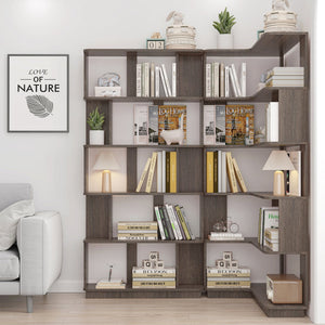 English Elm 90 Cm Modular Corner Bookcase Set of 2 Freestanding Display Shelves Dark Brown W2899S00009
