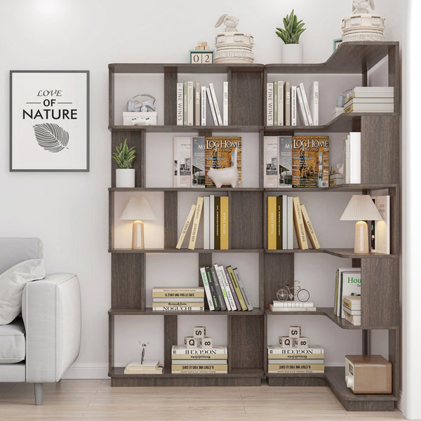 English Elm 90 Cm Modular Corner Bookcase Set of 2 Freestanding Display Shelves Dark Brown W2899S00009