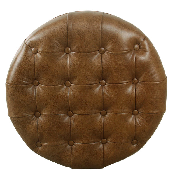 English Elm Gery Round Tufted Storage Ottoman Faux Leather Lift Top Living Room Footrest Brown B056P416975