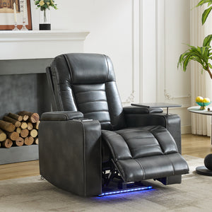 English Elm P42 Power Recliner with Led Lighting Wireless Charging and Faux Leather Home Theater Seat W1805P211241