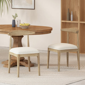 English Elm Dining Chair Set of Two Rubberwood Upholstered Seats Mid-century Modern Open Back Style Ivory 74526.00IVR