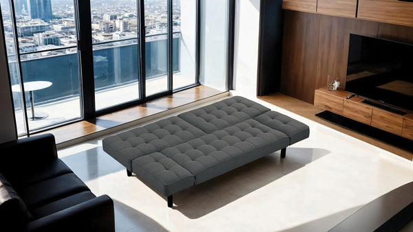 English Elm Dark Gray Futon Sofa With Biscuit Tufting – Stylish Convertible Couch With Adjustable Arm Rests! B2741P314790