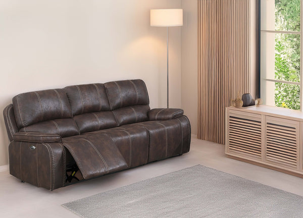 English Elm 1pc Power Reclining Sofa Leather Like Upholstery Usb Charging Modern Living Room B011S02328
