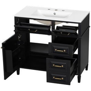English Elm 36-Inch Bathroom Vanity With Ceramic Sink Top, Adjustable Shelf, And Modern Flip Drawer Design For Storage N725P350849B