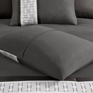 English Elm 8 Piece Embroidered Comforter Set In Dark Grey - Elegant Hotel-Style Queen Bedding For Modern Retreat B035P266658