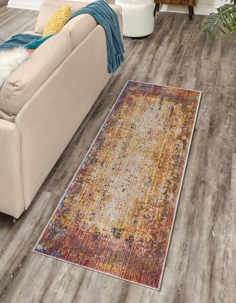 Unique Loom Deepa Frontier Machine Made Abstract Rug Multi, Blue/Ivory/Navy Blue/Red/Yellow/Pink/Gray 2' 6" x 12' 2"