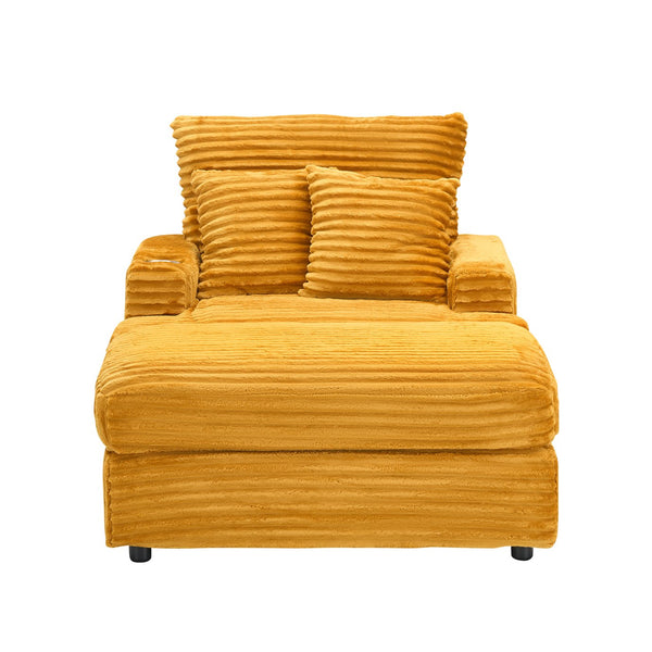 English Elm 39-inch Spring Corduroy Armchair and Ottoman Set with Cup Holder, Plush Sponge Cushions, 350lb Support Orange W1658S00074