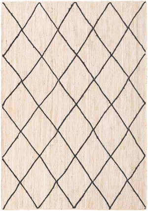 Unique Loom Braided Jute Trellis Hand Braided Solid Rug Ivory and Black, Black 6' 1" x 9' 0"