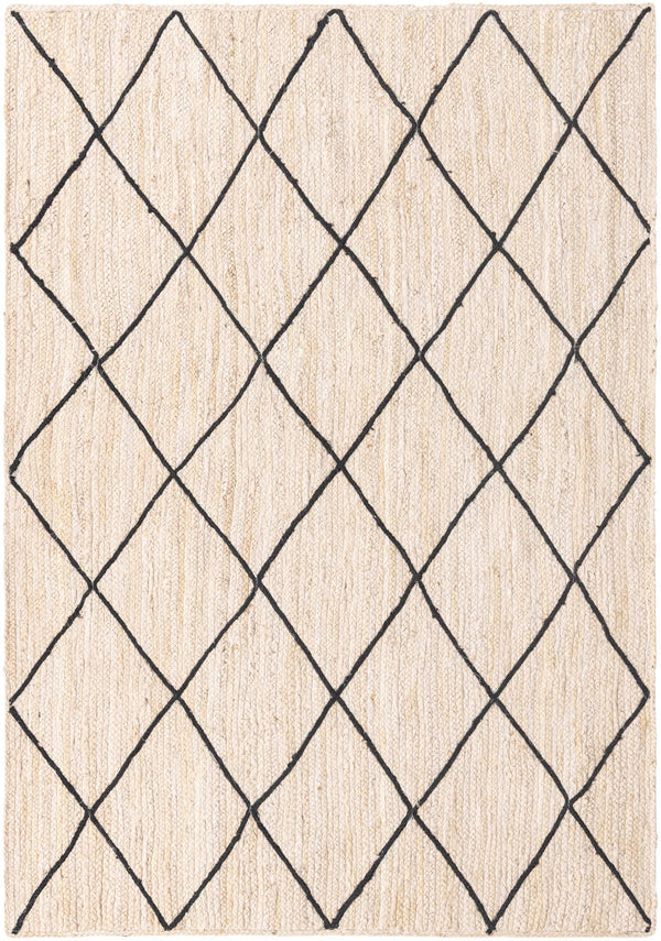 Unique Loom Braided Jute Trellis Hand Braided Solid Rug Ivory and Black, Black 6' 1" x 9' 0"