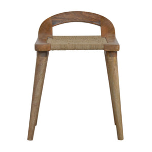 English Elm Soild Wood Raised Back Stool - Rustic Nordic Charm With Woven Rope Seat For Cozy Interiors B182P186201-GIGA