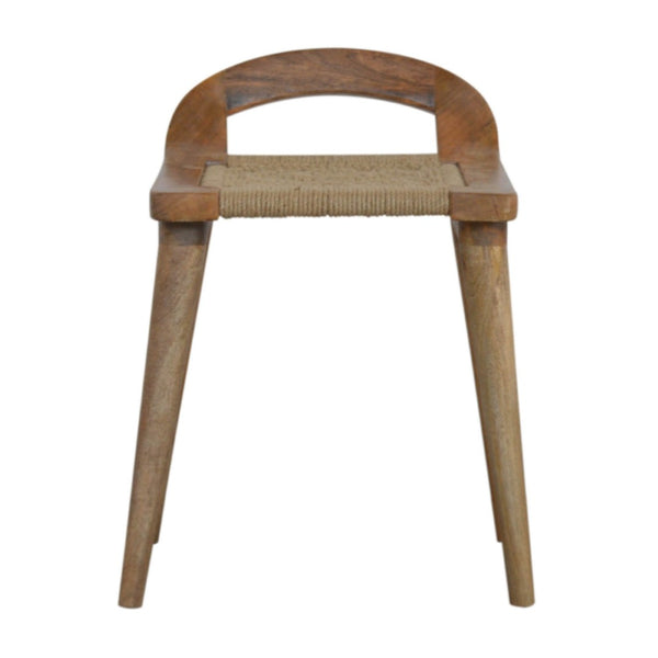 English Elm Soild Wood Raised Back Stool - Rustic Nordic Charm With Woven Rope Seat For Cozy Interiors B182P186201-GIGA
