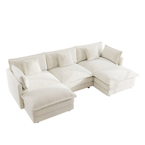 English Elm U-shaped Chenille Sectional Sofa Five Seat Modular Couch with Ottomans for Living Room W714S00560