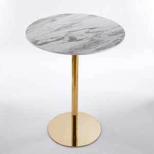 English Elm Modern Glam Pub Set with Marble Top Round Table and Two Adjustable Stools Gold+Blue W234S00135