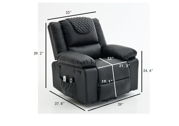 English Elm Black PU Remote-Controlled Heating Massage Recliner for Seniors with Assist Lift, Cup Tray, Remote Control W570P320457