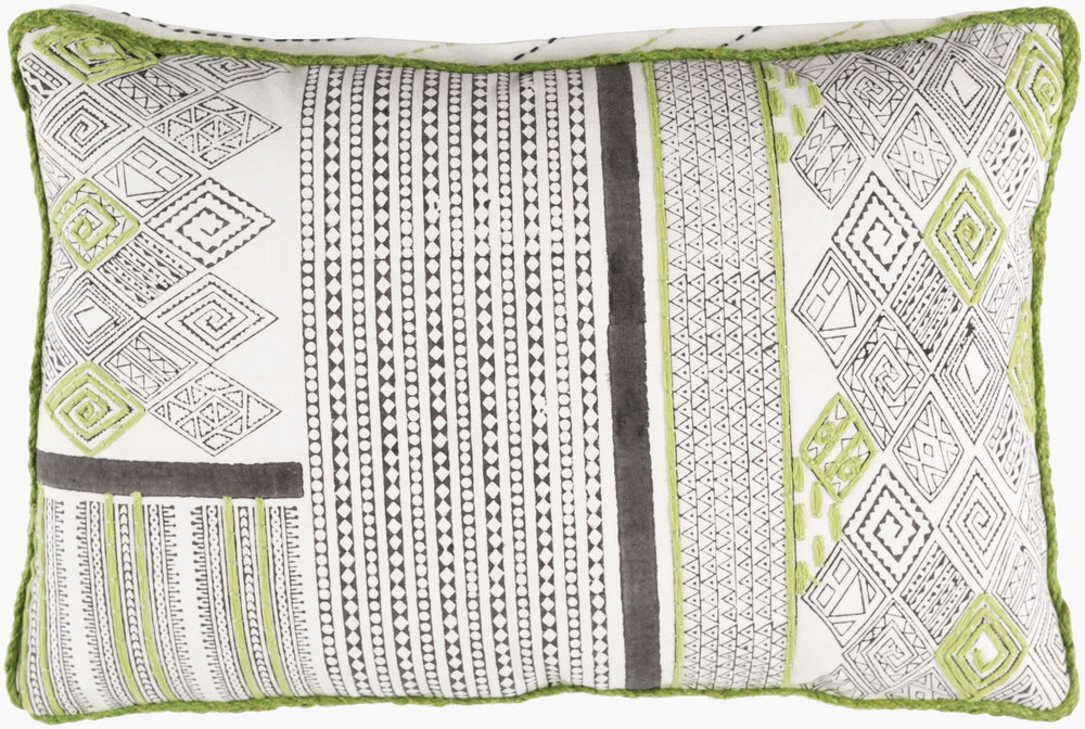 Surya Aba Elegant 13"L X 19"W Cotton Lumbar Pillow - Timeless Style For Living Room Or Bedroom Decor Green Cotton,Cotton Aba001-1319