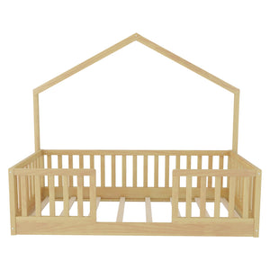 English Elm Twin Montessori Floor Bed House Frame with Led Lighting and Safety Rails for Kids W2593P440601