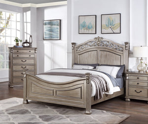 English Elm Formal Traditional Antique Silver California King Bedframe With Elegant Headboard & Footboard Design B011S00954