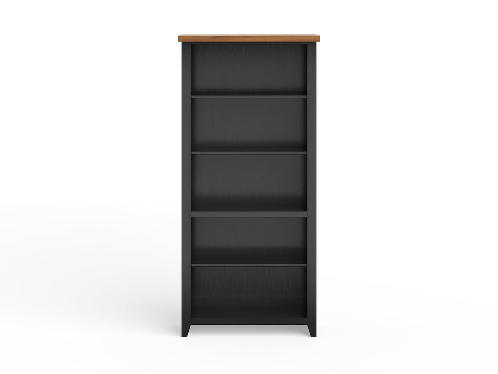 English Elm 72 72 inch High 5-Shelf Bookcase Black & Whiskey Two-Tone Finish, Farmhouse Style, Fully Assembled B108P160152