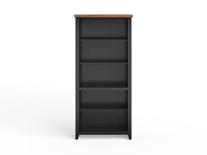 English Elm 72 72 inch High 5-Shelf Bookcase Black & Whiskey Two-Tone Finish, Farmhouse Style, Fully Assembled B108P160152