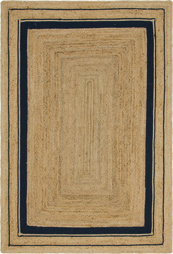 Unique Loom Braided Jute Gujarat Hand Woven Border Rug Natural and Navy Blue, Navy Blue 6' 1" x 9' 0"