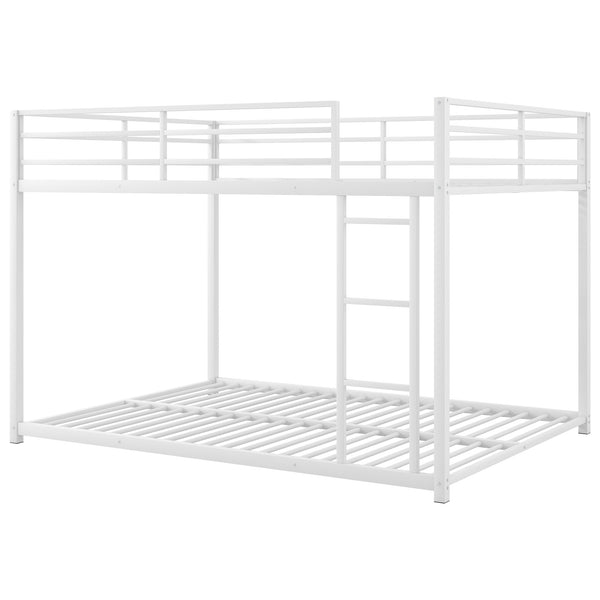 English Elm Full Over Low Profile Steel Bunk Bed with Guardrail and Integrated Ladder White MF285536AAK