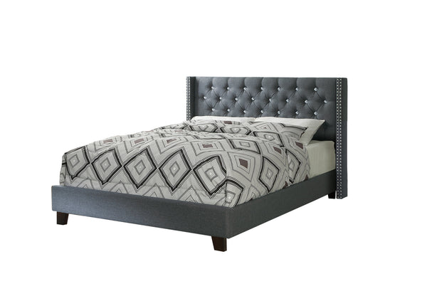 English Elm QUEEN Upholstered Bed Blue Gray with Polyester Fabric & Wood Frame, Headboard 47"H, Stylish Kingly Look B089S00129