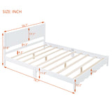 English Elm Full Size Wood Platform Bed Frame, Retro Style Bed With Rectangular Headboard,No Need Box Spring,White