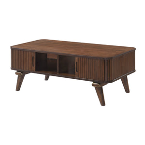 English Elm 1pc Walnut Veneer Sofa Table Tambour Doors Shelved Storage Mid-century Living Room B011P287326