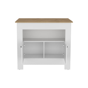 English Elm Floyd 35" H Kitchen Island with 2 Doors & 3 Shelves, White/Macadamia Finish, Engineered Wood Storage Solution B097P199732