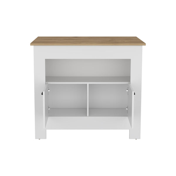 English Elm Floyd 35" H Kitchen Island with 2 Doors & 3 Shelves, White/Macadamia Finish, Engineered Wood Storage Solution B097P199732