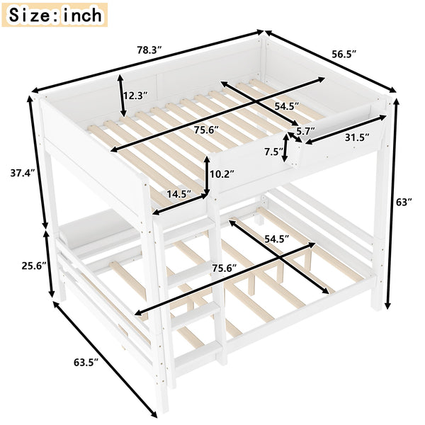 English Elm Full Pine Bunk Bed with Integrated Bookshelves Guardrails and Detachable Frame White W5316S00011