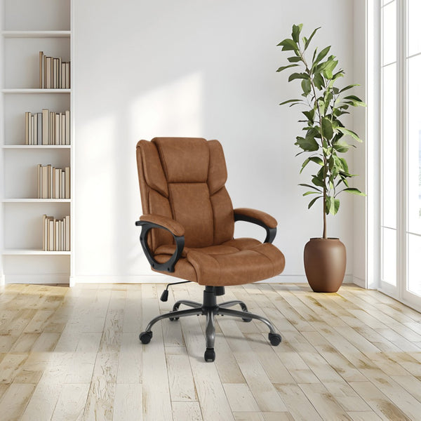 OSP Home Furnishings Execuative High Back Faux Leather Office Chair with Lumbar Support and Pneumatic Lift Mid-Back Saddle FL14571-U41