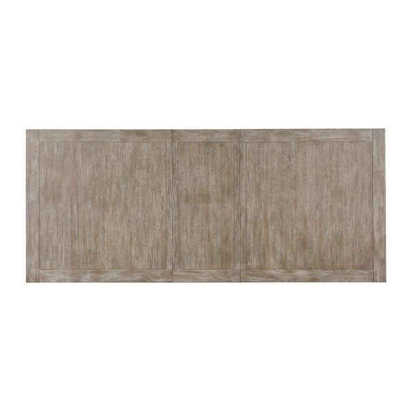 English Elm Traditional Southlake Dining Table with 18" Extension Leaf, Brownish-Gray Wire-Brushed Oak Veneer, Double Pedestal Base B011S01478