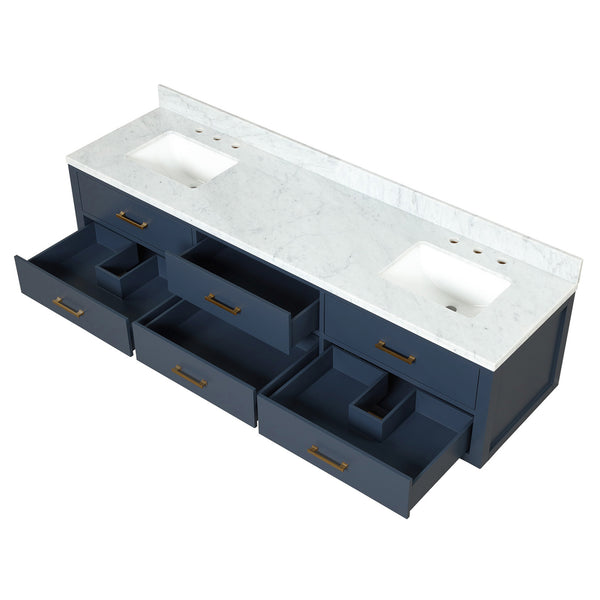English Elm Blue Double Bath Vanity 80" W With Carrara Marble Top - Elegant Solid Wood Design & Easy Installation B2731P258108