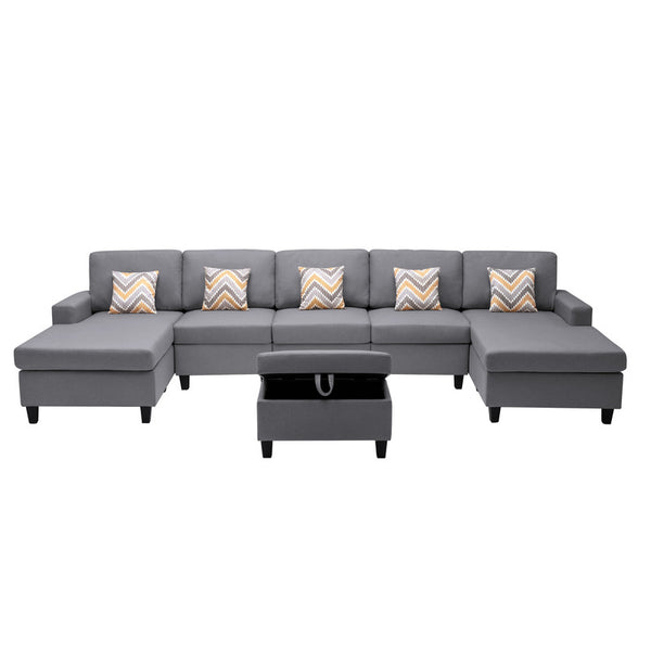 English Elm Nereo Gray Linen Double Chaise Sectional with Storage Ottoman for Spacious Living Gray B2749S00127