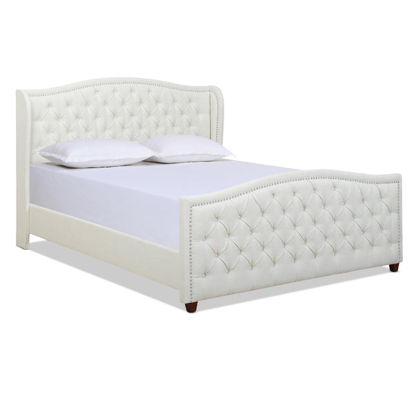 English Elm Jennifer Taylor Home - Marcella Upholstered Shelter Headboard Bed Set - King Size, Antique White, Elegant Design & Comfort B2719P238224