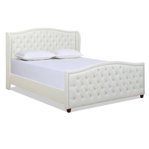 English Elm Marcella Upholstered Shelter Headboard Bed Set, King, Antique White Polyester