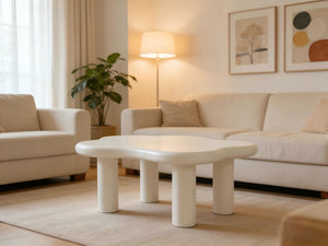 English Elm 40-inch Cloud Shaped Coffee Table Sculptural Mdf Top with Tapered Legs for Living Rooms White W3935S00003