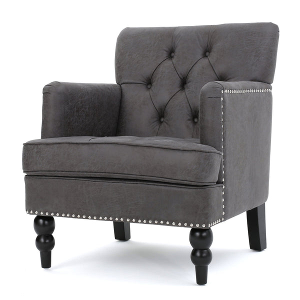 English Elm Christopher Knight Home® - HARRISON Tufted Club Chair with Diamond-Stitched Back, Nailhead Trim and Turned Birch Legs for Comfort and Style Slate 53444.00MFSLA