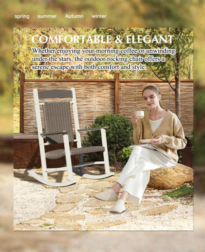 English Elm Outdoor Rocking Chairs Set of 2 HDPE Patio Oversized Rockers for Adults, Weatherproof, Ergonomic Comfort White+gray W1859P360083